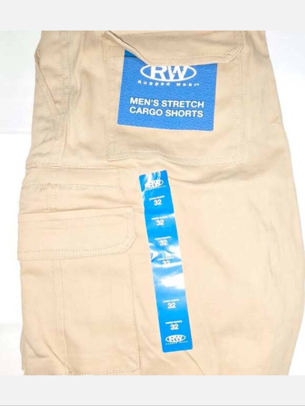 Men's Stretch Cargo Shorts - Beige Khaki - Picture 2 of 3